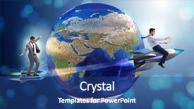  Presentation with globe - Amazing slide deck having 2 globes - two businessmen chasing around globe backdrop and a ocean colored foreground