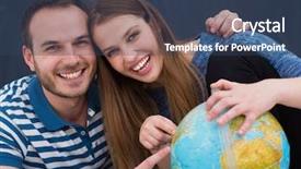  Presentation with clothing - Amazing PPT theme having 2 globes - young lovely couple in casual backdrop and a ocean colored foreground