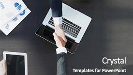  Presentation with partners - Slide set consisting of 2 opinions - handshake of business partners above background and a dark gray colored foreground