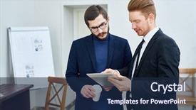  Presentation with octagon two mma fighters standing - Slide set consisting of 2 opinions - portrait of two colleagues standing background and a navy blue colored foreground