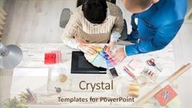  Presentation with employers - PPT theme featuring 2 opinions - two employers in designer photo background and a lemonade colored foreground