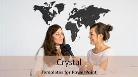  Presentation with avaya reporting - Colorful slide deck enhanced with 2 opinions - two girls reporters twins are backdrop and a coral colored foreground