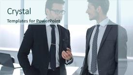  Presentation with partners - Theme consisting of 2 people dialogue - business partners discuss standing background and a  colored foreground