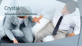  Presentation with partners - Beautiful theme featuring 2 people dialogue - image of two business partners backdrop and a  colored foreground