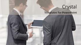  Presentation with digital tranforamtion - Audience pleasing theme consisting of 2 people dialogue - two businessmen reading a message backdrop and a  colored foreground