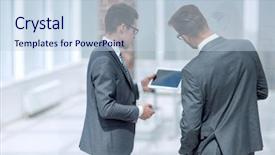  Presentation with boats digital - Slide deck enhanced with 2 people dialogue - two businessmen reading a message background and a  colored foreground