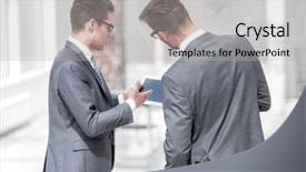  Presentation with analog to digital convertion - Presentation theme having 2 people dialogue - two businessmen reading a message background and a light gray colored foreground