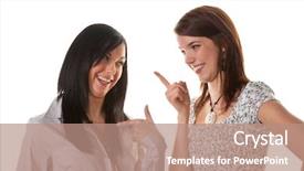  Presentation with latest network for - Audience pleasing slides consisting of 2 people dialogue - two young girls whispering backdrop and a  colored foreground