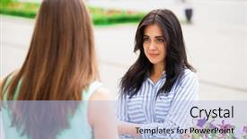  Presentation with two people talking - Cool new slides with 2 people dialogue - two young women talking backdrop and a light blue colored foreground