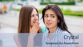  Presentation with women - Cool new presentation theme with 2 people dialogue - two young women talking backdrop and a light blue colored foreground