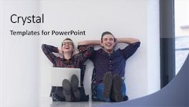  Presentation with mobile technology - PPT theme enhanced with 2 people sitting - startup business and new mobile background and a  colored foreground