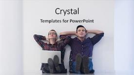  Presentation with people mobile technology - Colorful PPT theme enhanced with 2 people sitting - startup business and new mobile backdrop and a  colored foreground