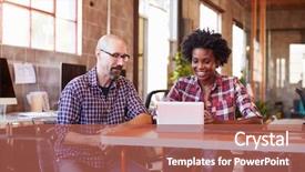  Presentation with designe for two wheelers safety - Presentation design consisting of 2 people sitting - two designers sit at meeting background and a red colored foreground