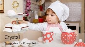  Presentation with dining table - Audience pleasing presentation design consisting of 2 years - little girl in apron backdrop and a soft green colored foreground