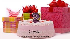  Presentation with anniversary - Amazing PPT layouts having 2 years anniversary - pink pie with candle backdrop and a coral colored foreground