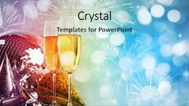  Presentation with new year - Beautiful slide deck featuring 2 years anniversary - two champagne glasses against new backdrop and a light blue colored foreground