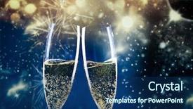  Presentation with new year - Colorful PPT theme enhanced with 2 years anniversary - two champagne glasses ready backdrop and a ocean colored foreground