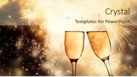  Presentation with new year - Colorful slide set enhanced with 2 years anniversary - two champagne glasses ready backdrop and a cream colored foreground