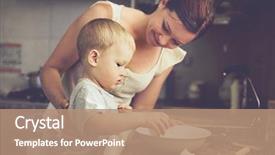  Presentation with mothers - PPT theme enhanced with 2 years old child cooking background and a coral colored foreground