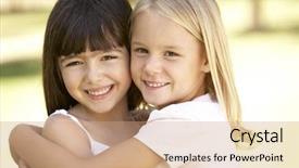  Presentation with hug - PPT layouts having 2 young girls giving each background and a coral colored foreground