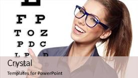  Presentation with glasses - Cool new presentation with 20 20 vision - beautiful woman with blue trendy backdrop and a soft green colored foreground