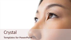  Presentation with womans rights - Colorful PPT theme enhanced with 20 20 vision - close-up of womans eye backdrop and a  colored foreground