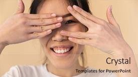  Presentation with basic - Presentation theme enhanced with 20 20 vision - image of amusing chinese woman background and a coral colored foreground