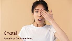  Presentation with basic - PPT theme featuring 20 20 vision - image of surprised chinese woman background and a lemonade colored foreground