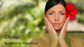  Presentation with bali - Colorful PPT theme enhanced with 20-25 years woman portrait during yoga at exotic surrounding bali indonesia backdrop and a gold colored foreground