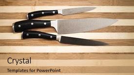  Presentation with knives - Slides having 20 cm chef's knife background and a coral colored foreground