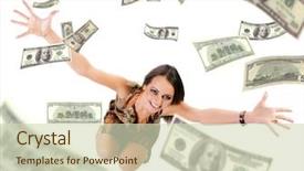  Presentation with air - Cool new presentation theme with 20 dollar bill - beautiful young woman throwing mony backdrop and a soft green colored foreground