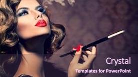  Presentation with vintage retro - Cool new presentation theme with mouthpiece vintage styled beautiful lady backdrop and a wine colored foreground