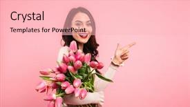  Presentation with amazing - Presentation enhanced with 20 s lady - charming brunette female holding amazing background and a  colored foreground