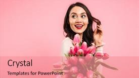  Presentation with long hair - Presentation theme featuring 20 s lady - attractive woman with long dark background and a coral colored foreground