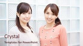  Presentation with asian - PPT theme with 20 s lady - beautiful young woman portrait background and a  colored foreground