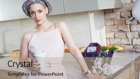  Presentation with hat - Beautiful PPT theme featuring 20 years - attractive young woman in hat backdrop and a coral colored foreground