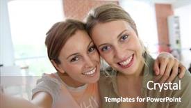  Presentation with cheerful - Audience pleasing theme consisting of 20 years - cheerful girlfriends taking picture backdrop and a tawny brown colored foreground