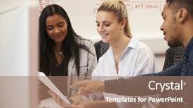  Presentation with racial group high school students - Slide set with 20 years - group of media students collaborating background and a coral colored foreground