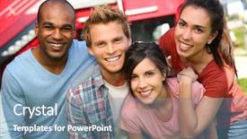  Presentation with college campus - Presentation theme featuring 20 years - group of students having fun background and a  colored foreground