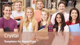  Presentation with college students and laptop - Theme enhanced with 20 years - group portrait of college students background and a coral colored foreground