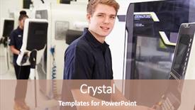  Presentation with cnc - Beautiful theme featuring 20 years - portrait of male engineer operating backdrop and a coral colored foreground