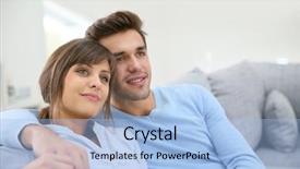  Presentation with wireless power transfer in future - Audience pleasing presentation theme consisting of 20 years - young couple relaxing in sofa backdrop and a light blue colored foreground
