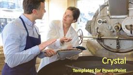  Presentation with machines - Slide deck with 2006 - coffee processing machines inside coffee background and a  colored foreground