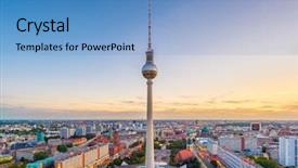  Presentation with dusk - Slide set having 2013 city - berlin germany skyline at dusk background and a teal colored foreground