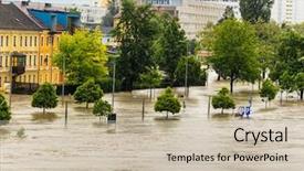  Presentation with flooding - Theme having 2013 linz austria inundation background and a soft green colored foreground