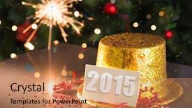  Presentation with champagne gold - PPT theme having 2015 card on table set background and a coral colored foreground