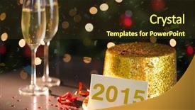  Presentation with champagne gold - PPT layouts having 2015 card on table set background and a tawny brown colored foreground