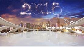  Presentation with fireworks - PPT layouts with 2015 fireworks and cityscape looking background and a coral colored foreground
