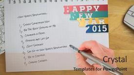  Presentation with writing pen - Colorful theme enhanced with 2015 goals - businesswomans hand writing with pen backdrop and a coral colored foreground