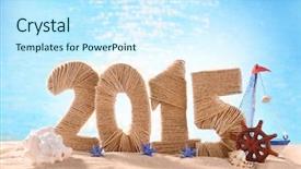  Presentation with sand - Presentation theme featuring 2015 sign on beach sand background and a cool aqua colored foreground